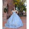 Off Shoulder Sky Blue Quinceanera Dress Metallic Sequin V Neck 15 Dresses