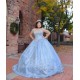 Off Shoulder Sky Blue Quinceanera Dress Metallic Sequin V Neck 15 Dresses