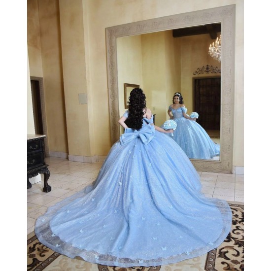 Off Shoulder Sky Blue Quinceanera Dress Sweetheart Neck 15 Dresses