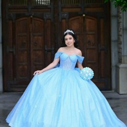 Off Shoulder Sky Blue Quinceanera Dress Sweetheart Neck 15 Dresses