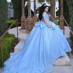 Off Shoulder Sky Blue Quinceanera Dress Sweetheart Neck 15 Dresses