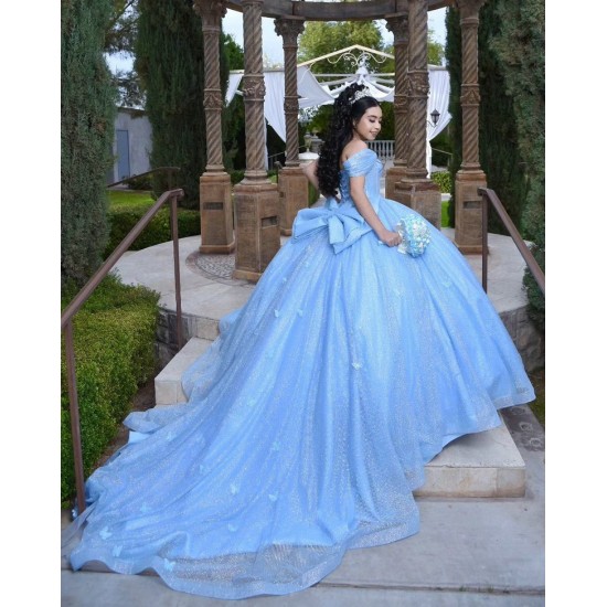 Off Shoulder Sky Blue Quinceanera Dress Sweetheart Neck 15 Dresses