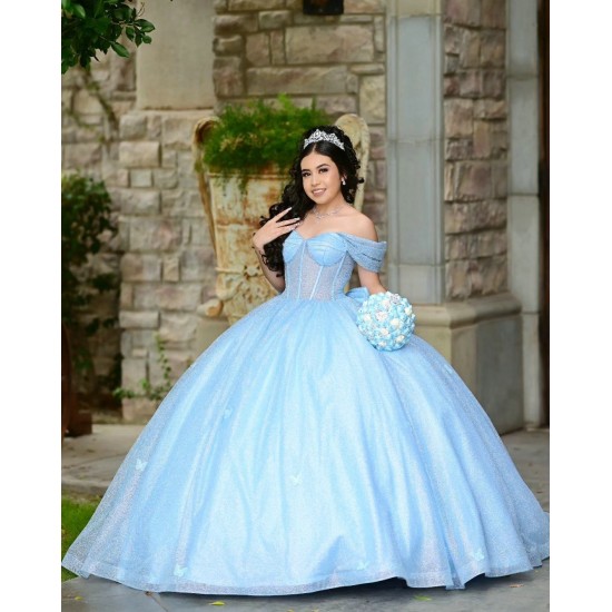 Off Shoulder Sky Blue Quinceanera Dress Sweetheart Neck 15 Dresses