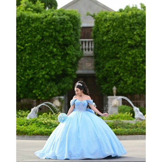 Off Shoulder Sky Blue Quinceanera Dress Sweetheart Neck 15 Dresses