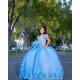 Off Shoulder Sky Blue Quinceanera Dress Sweetheart Neck 15 Dresses With Bow