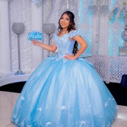 Off Shoulder Sky Blue Quinceanera Dress Sweetheart Neck 15 Dresses With Bow