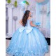 Off Shoulder Sky Blue Quinceanera Dress Sweetheart Neck 15 Dresses With Bow