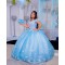 Off Shoulder Sky Blue Quinceanera Dress Sweetheart Neck 15 Dresses With Bow