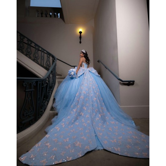 Off Shoulder Sky Blue Quinceanera Dress Sweetheart Princess Dresses With Bow