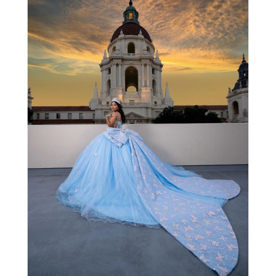 Off Shoulder Sky Blue Quinceanera Dress Sweetheart Princess Dresses With Bow