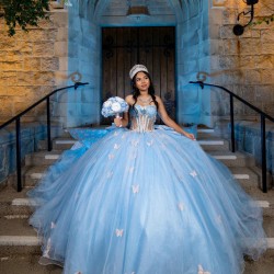 Off Shoulder Sky Blue Quinceanera Dress Sweetheart Princess Dresses With Bow