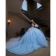 Off Shoulder Sky Blue Quinceanera Dress Sweetheart Princess Dresses With Bow