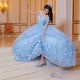 Off Shoulder Sky Blue Quinceanera Dress Vestidos De 15 Anos With 3D Flowers