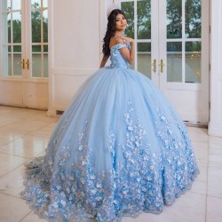 Off Shoulder Sky Blue Quinceanera Dress Vestidos De 15 Anos With 3D Flowers