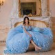 Off Shoulder Sky Blue Quinceanera Dress Vestidos De 15 Anos With 3D Flowers