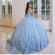 Off Shoulder Sky Blue Quinceanera Dress Vestidos De 15 Anos With 3D Flowers