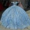 Off Shoulder Sky Blue Quinceanera Dresses 15 Dress With Bow