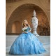 Off Shoulder Sky Blue Quinceanera Dresses Pearl Sweetheart Neck 15 Dress With 3D Flowers