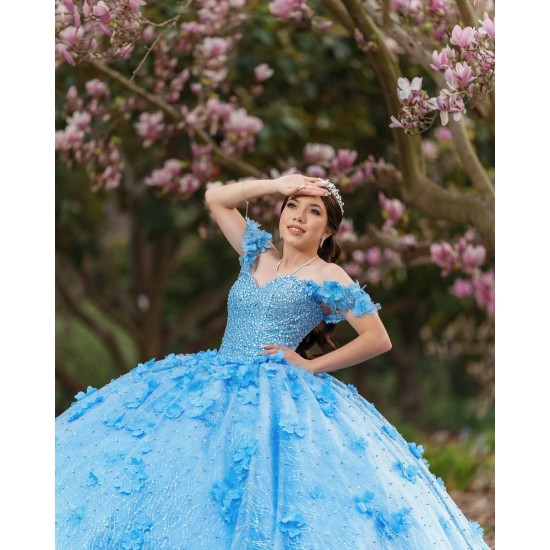 Off Shoulder Sky Blue Quinceanera Dresses Sequin 15 Dress With 3D Flowers