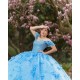 Off Shoulder Sky Blue Quinceanera Dresses Sequin 15 Dress With 3D Flowers