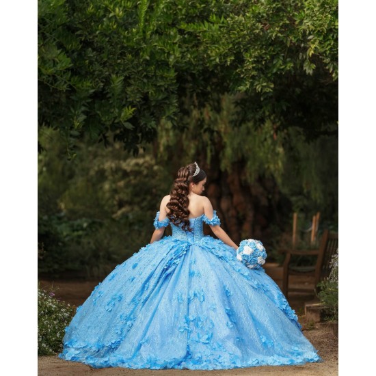 Off Shoulder Sky Blue Quinceanera Dresses Sequin 15 Dress With 3D Flowers