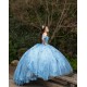 Off Shoulder Sky Blue Quinceanera Dresses Sequin 15 Dress With 3D Flowers