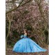 Off Shoulder Sky Blue Quinceanera Dresses Sequin 15 Dress With 3D Flowers