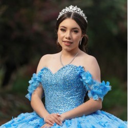 Off Shoulder Sky Blue Quinceanera Dresses Sequin 15 Dress With 3D Flowers