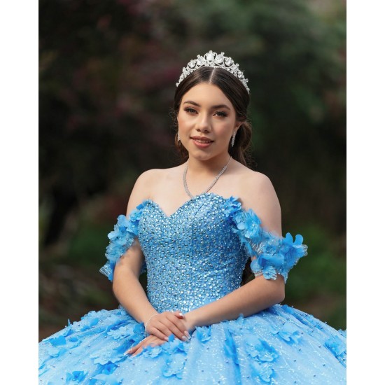 Off Shoulder Sky Blue Quinceanera Dresses Sequin 15 Dress With 3D Flowers