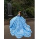 Off Shoulder Sky Blue Quinceanera Dresses Sequin 15 Dress With 3D Flowers