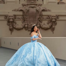 Off Shoulder Sky Blue Quinceanera Dresses Sweetheart Neck 15 Dress