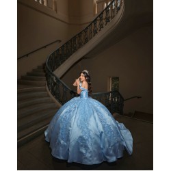 Off Shoulder Sky Blue Quinceanera Dresses Sweetheart Neck 15 Dress