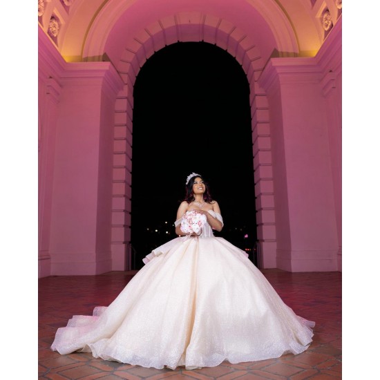 Off Shoulder Sweet 15 Gowns Champagne Quinceanera Dress 2024 Princess Dresses