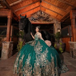 Off Shoulder Sweet 15 Gowns Emerald Green Quinceanera Dress