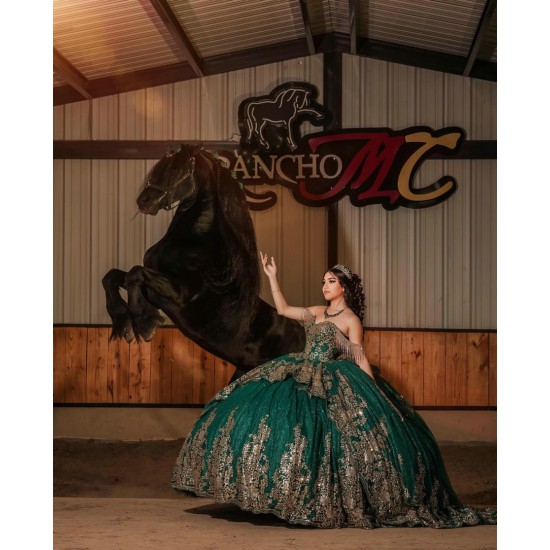 Off Shoulder Sweet 15 Gowns Emerald Green Quinceanera Dress