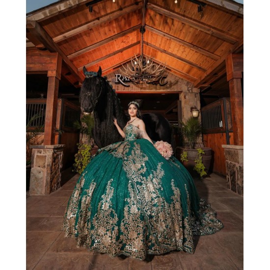 Off Shoulder Sweet 15 Gowns Emerald Green Quinceanera Dress