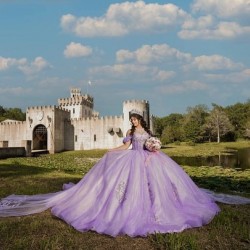 Off Shoulder Sweet 15 Gowns Lilac Quince Dress Birthday Party Dresses