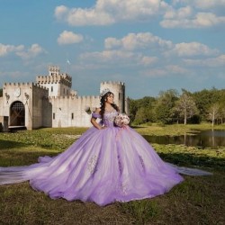 Off Shoulder Sweet 15 Gowns Lilac Quince Dress Birthday Party Dresses