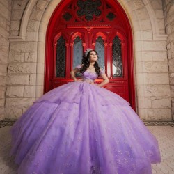 Off Shoulder Sweet 15 Gowns Lilac Quince Dress With Bow