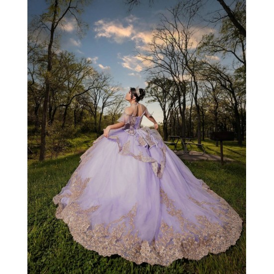 Off Shoulder Sweet 15 Gowns Lilac Quinceanera Dress With Bow