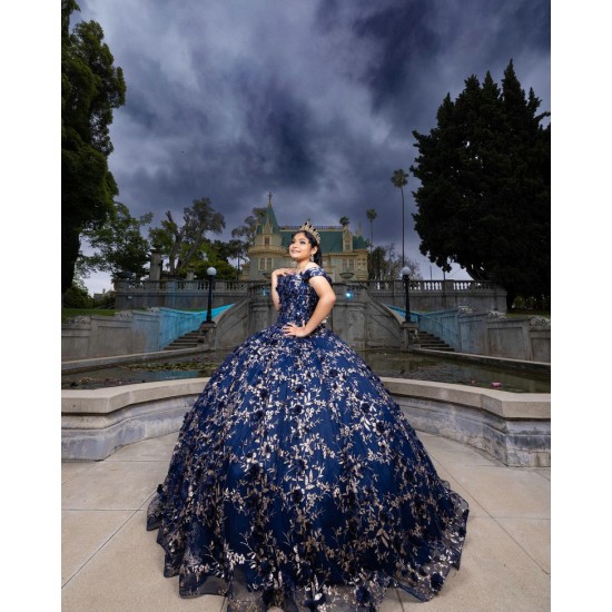 Off Shoulder Sweet 15 Gowns Navy Blue Quinceanera Dress 2024 Princess Dresses