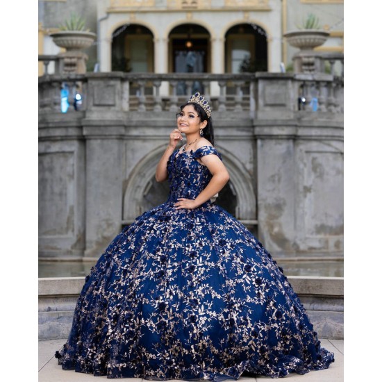 Off Shoulder Sweet 15 Gowns Navy Blue Quinceanera Dress 2024 Princess Dresses