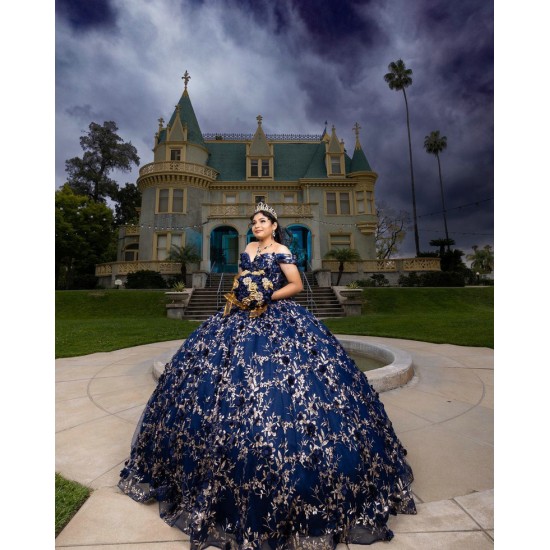 Off Shoulder Sweet 15 Gowns Navy Blue Quinceanera Dress 2024 Princess Dresses