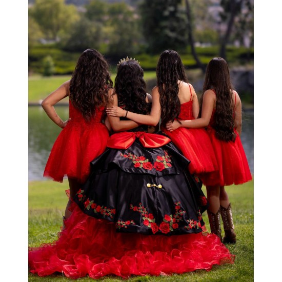 Off Shoulder Sweet 15 Gowns Red On Black Quinceanera Dress Princess Dresses