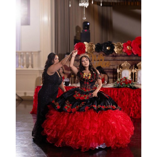 Off Shoulder Sweet 15 Gowns Red On Black Quinceanera Dress Princess Dresses