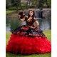 Off Shoulder Sweet 15 Gowns Red On Black Quinceanera Dress Princess Dresses