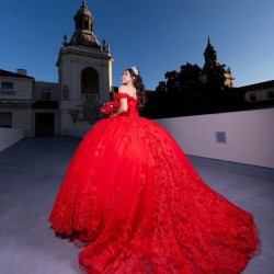 Off Shoulder Sweet 15 Gowns Red Quinceanera Dress Princess Dresses