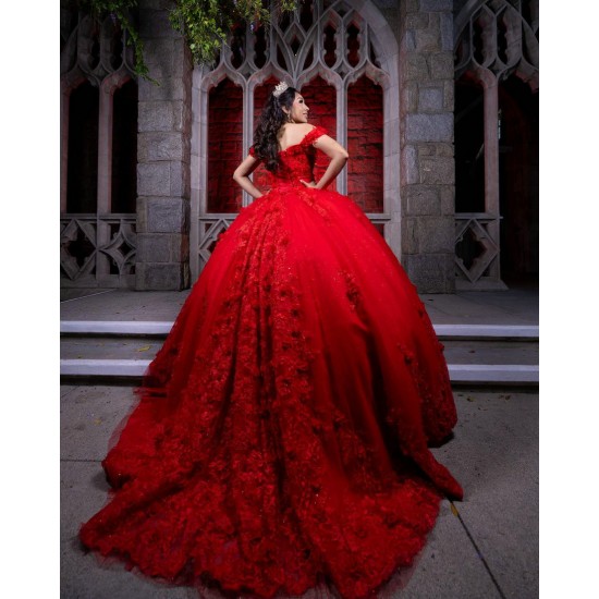 Off Shoulder Sweet 15 Gowns Red Quinceanera Dress Princess Dresses