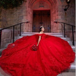 Off Shoulder Sweet 15 Gowns Red Quinceanera Dress Princess Dresses