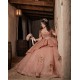 Off Shoulder Sweet 15 Gowns Rose Gold Quinceanera Dress With 3D Flowers